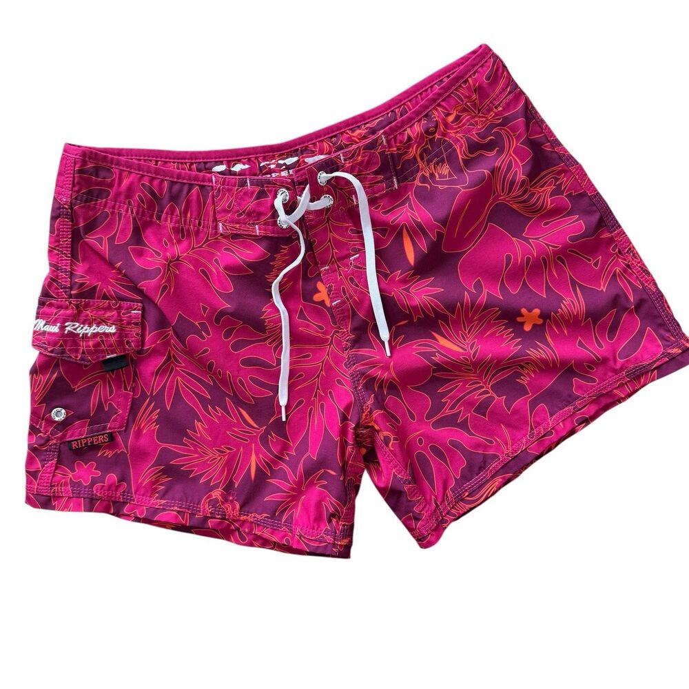 Maui Rippers Women’s Boardshorts Size 12 Spicy Mermaid 5” In Swim Pink PRISTINE